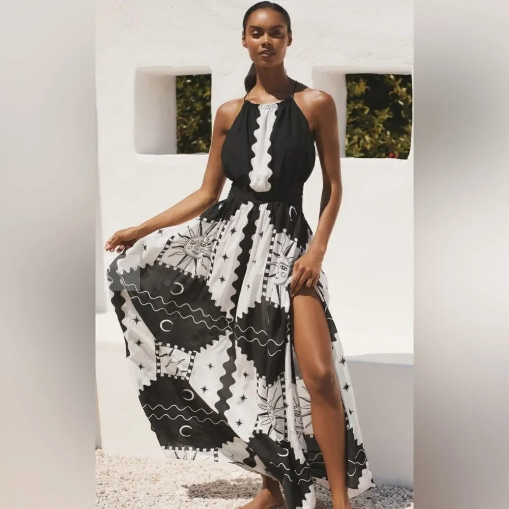 Anthropologie Tigre Indigo Celestial Print Halter Neck Maxi Dress - Picture 1 of 12